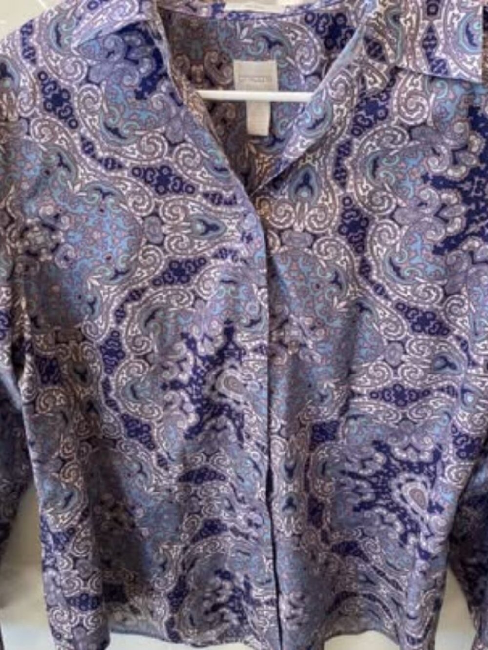 Chico's No-Iron 100% Cotton Paisley Shirt Size 2